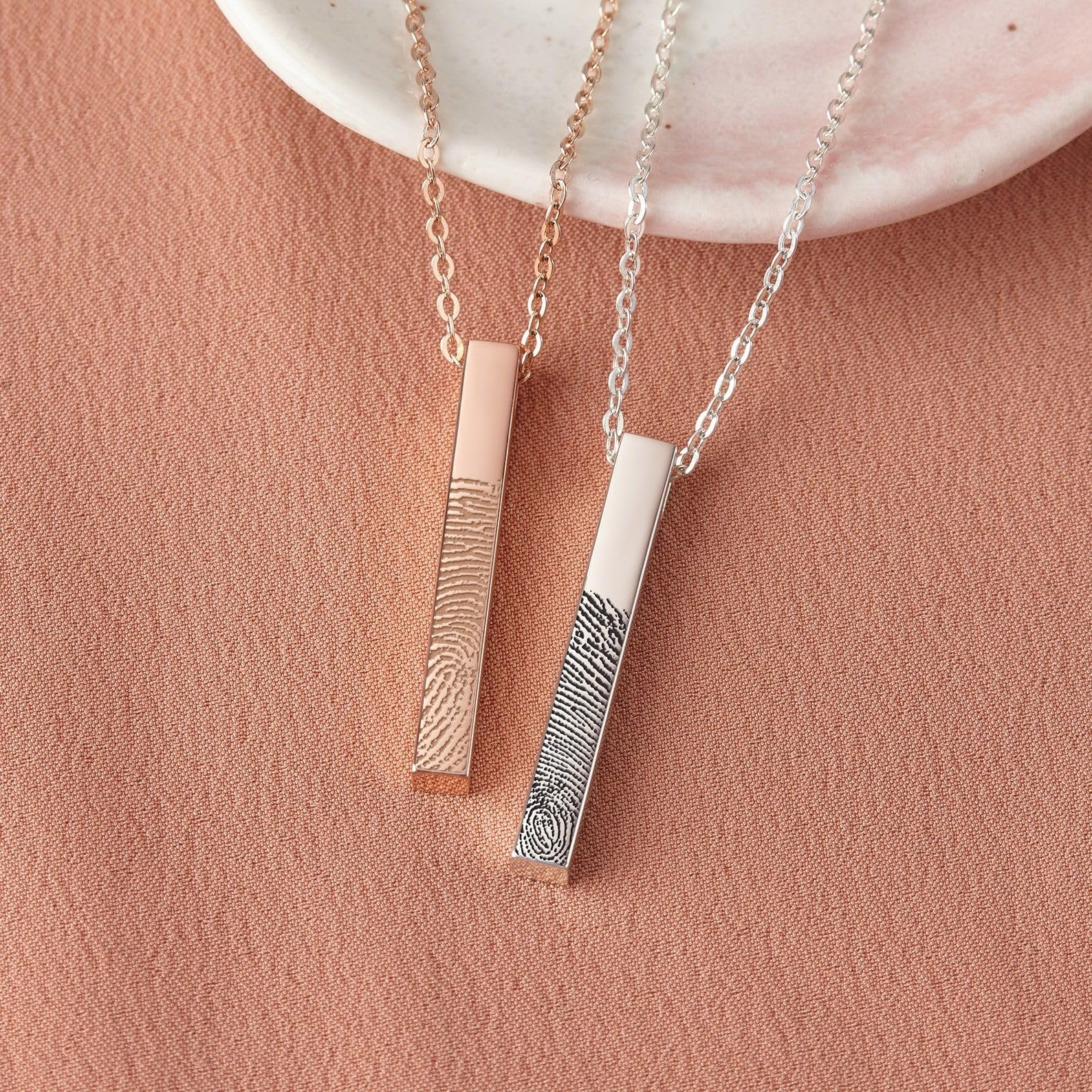 En recuerdo de para hombre, real collar con huella digital, huella del pulgar joya barra collar con digital para Deceased papá Día de la Madre Navidad cumpleaños aniversario