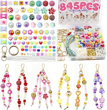 Beaded Keychain Making Kit 845 Pcs DIY Bag Charm Jewelry Making Supplies