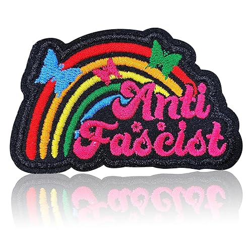 Anti Fascist Patch 3" Rainbow LGBTQ Butterfly Embroidered Patches for Backpack, Hat, Jackets, Iron On - Sew On Patch, Uniform DIY Embroidery PVC Patches Gift, Trendy Accessories for Him Her 3 Inches - 3 Inches