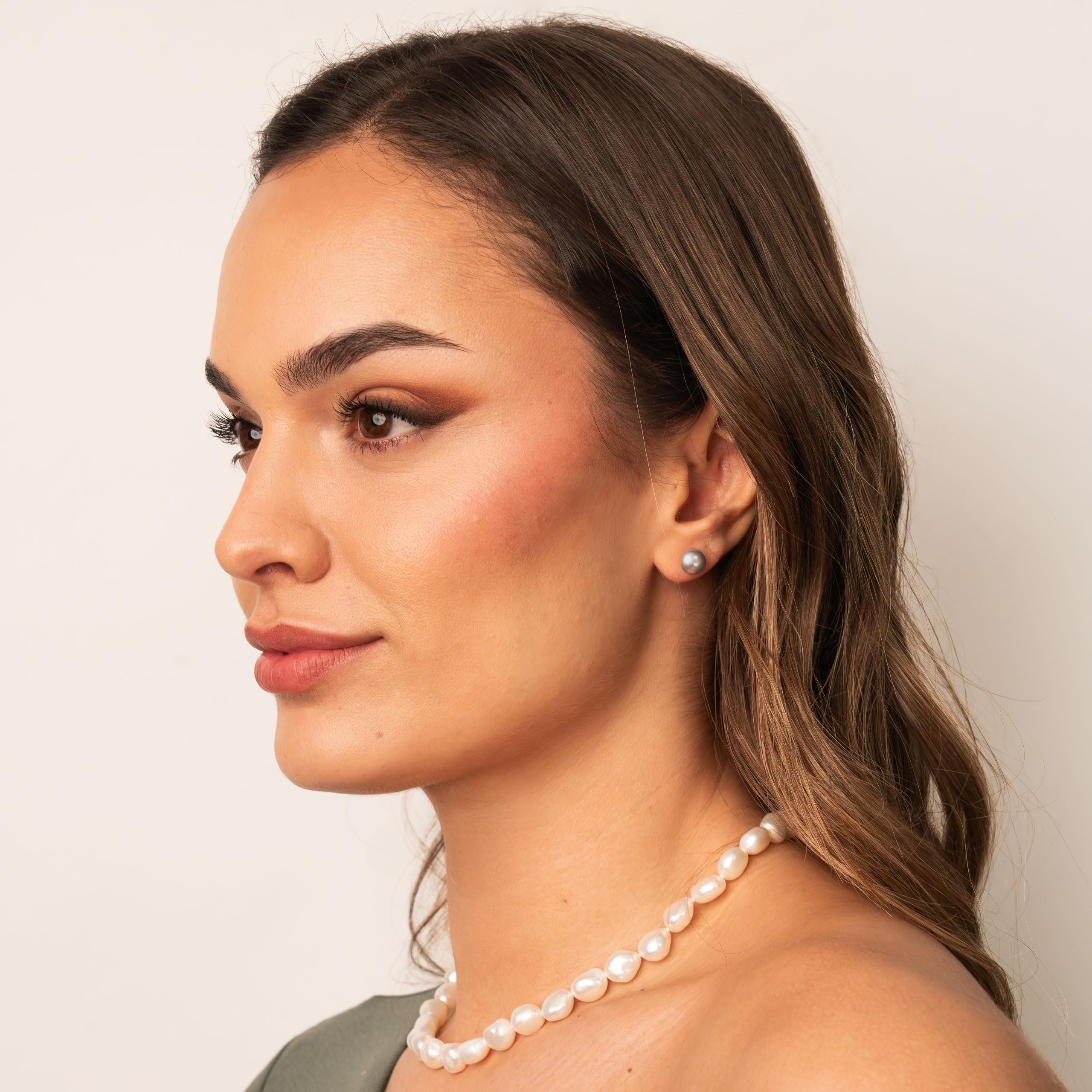 Damen Perlenohrringe Grau Süßwasser Zuchtperlen Knopfform Grau Farbe SECRET & YOU - Perlen Ohrstecker Sterling Silber 925 - Erhältlich in 4 Größen von 8-11 mm