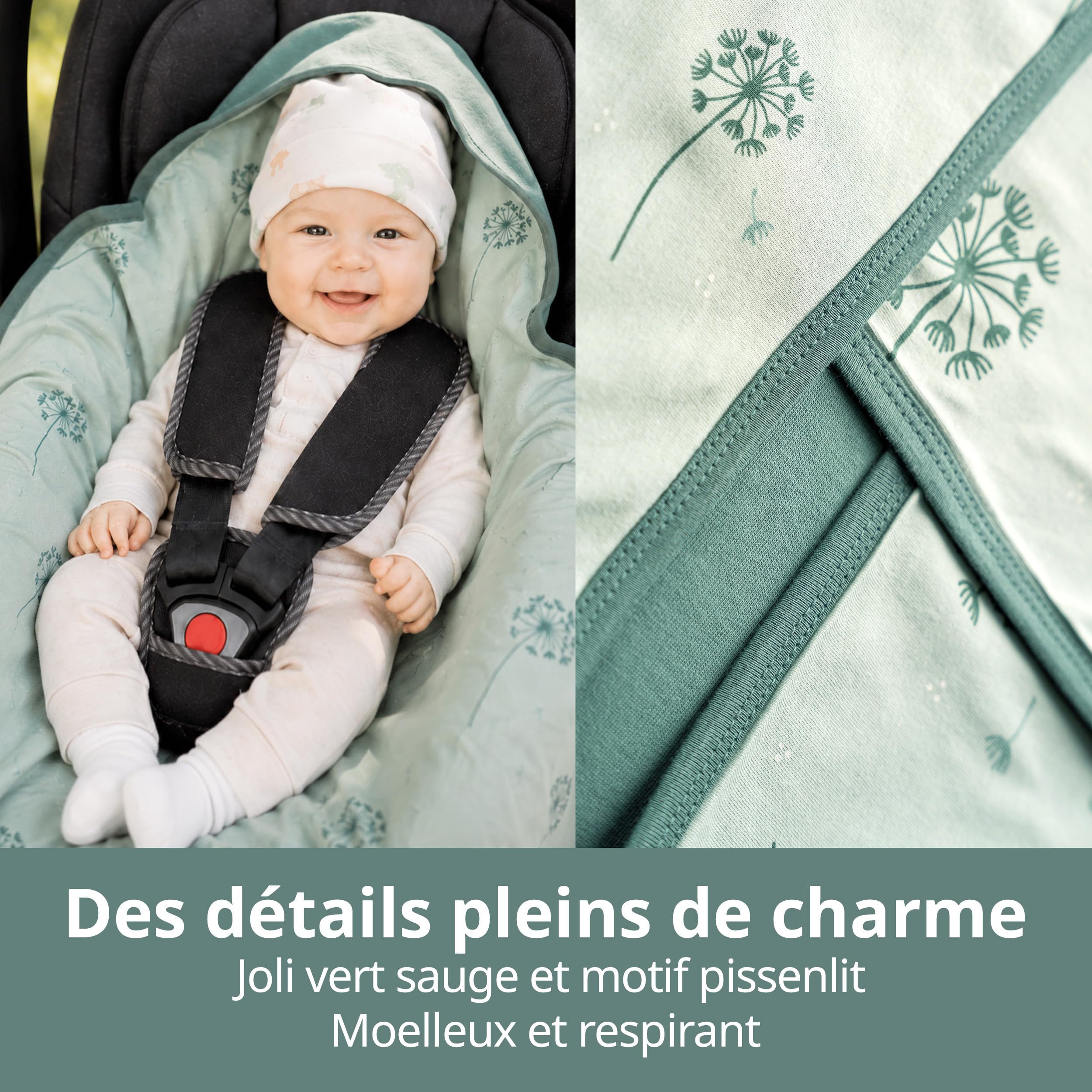 Zamboo Couverture Siege Auto Bebe - Plaid Bébé Enveloppant, Fin et Léger pour l'Été, 100% Coton, 80x80 cm, Testé Oeko-Tex Standard 100 - Vert Menthe