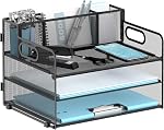 3-Tier Paper Letter Tray Organizer with Pen Holder, Mesh Desk Accessories & Workspace Organizers with Handle, File Sorter Office Supplies for Desk,Black