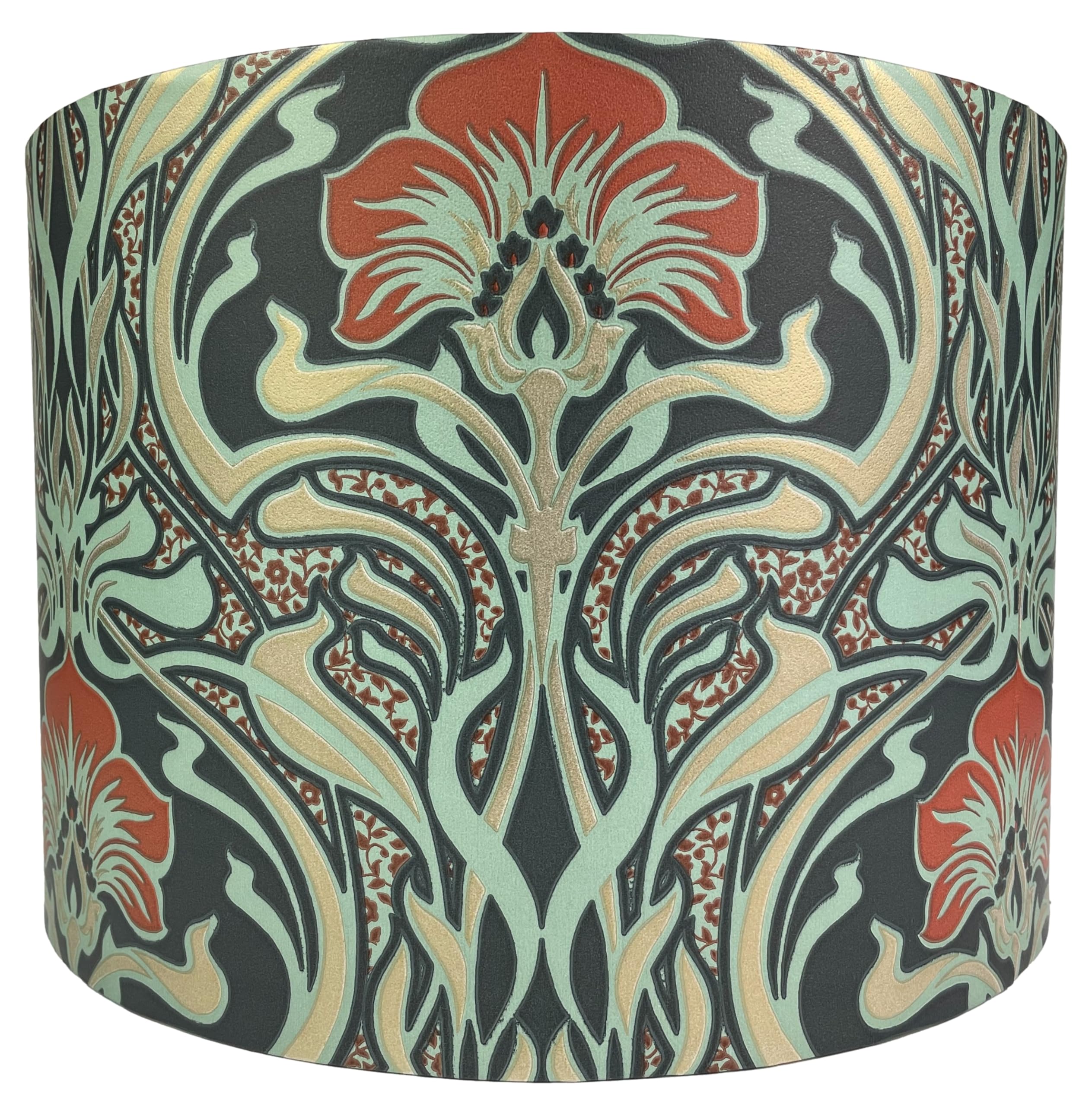 Art Nouveau Lampshade for Ceiling & Table Lamps - Drum or Empire Style Light Shade with Blue, Green, Orange Floral Pattern - Vintage Lighting for Home Decor