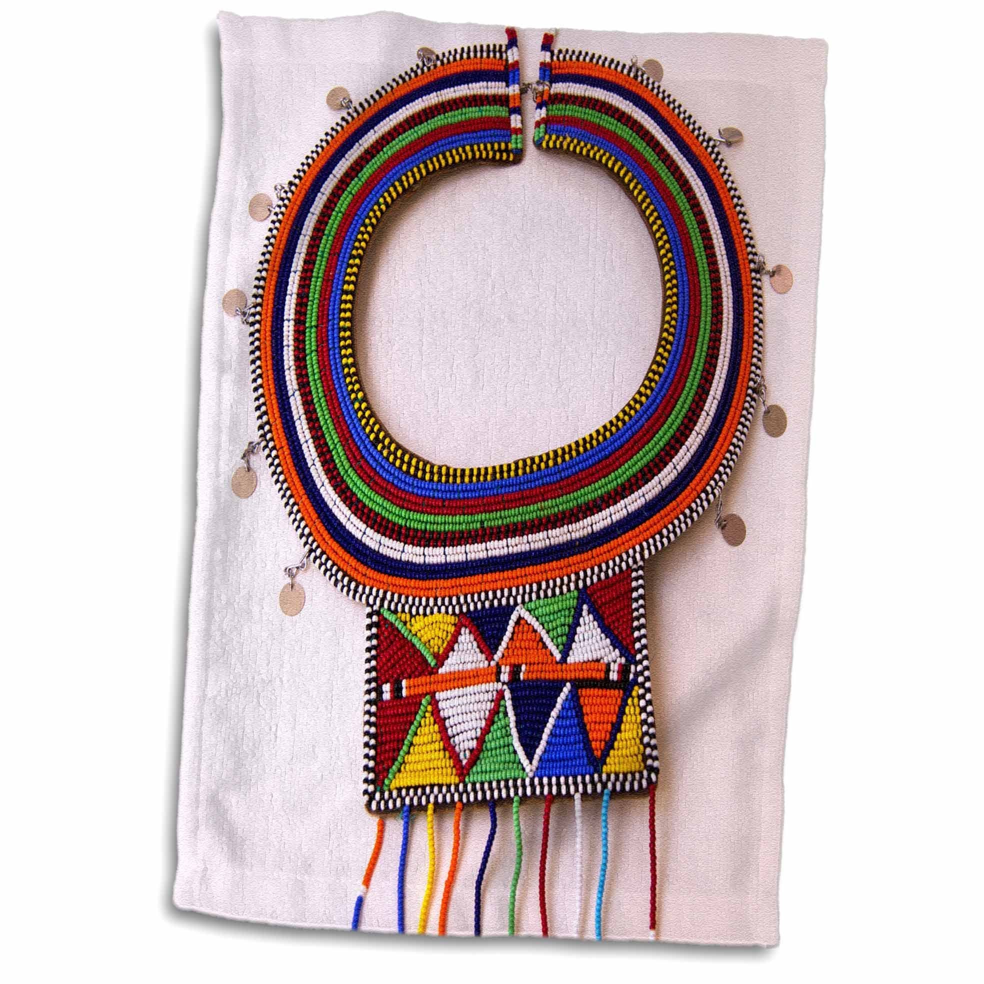3dRose "Africa, Kenya/Necklace of Maasai Tribal Beads Towel, Polyester/Cotton, White, 15 x 22-Inch