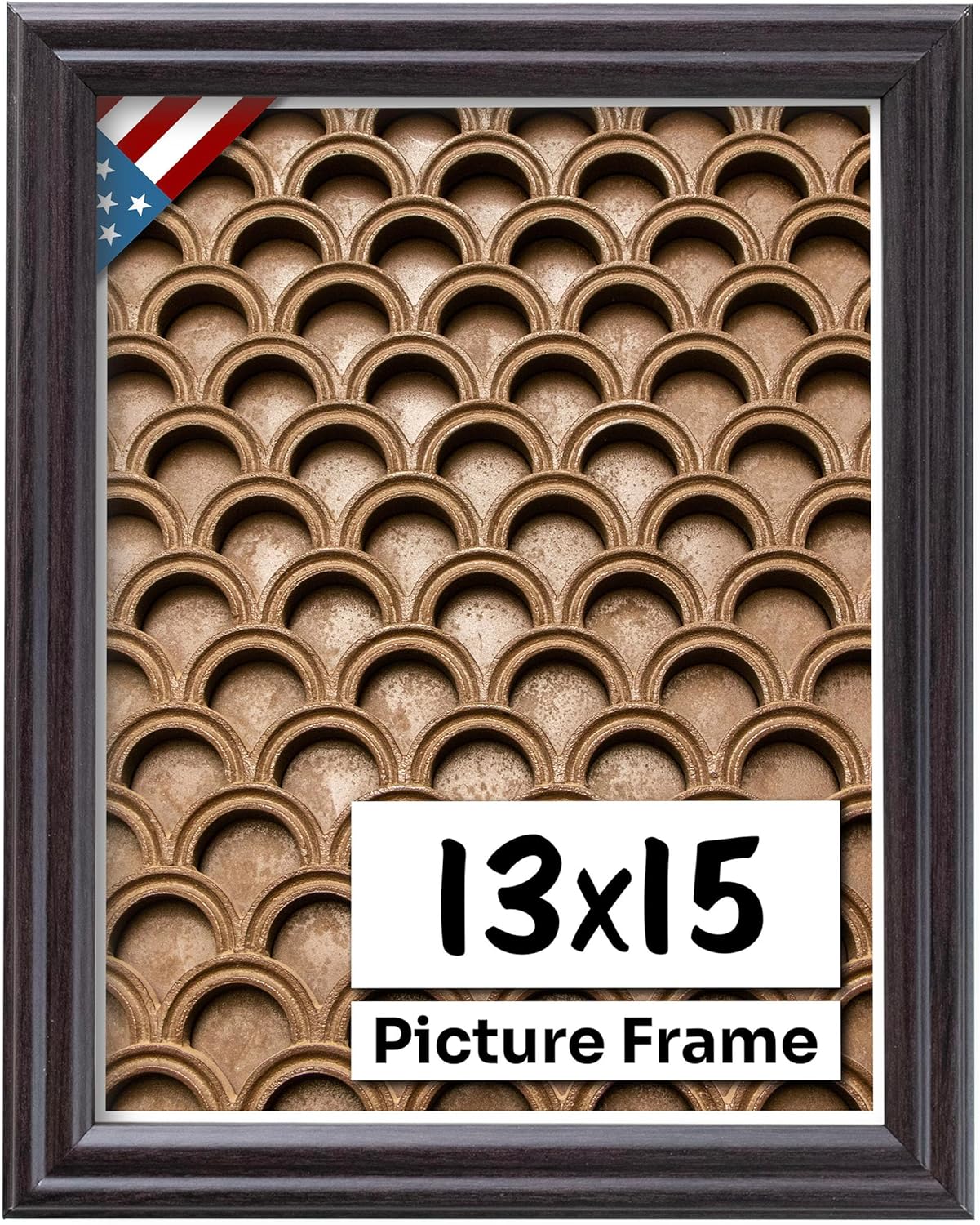 Coffee Brown 13x15 Picture Frame .75" Inch Wide - Dark Brown Wall Decor Handmade Solid Wood Frames with Preinstalled Hangers and UV Blocking Plexiglass 15x13 Frame