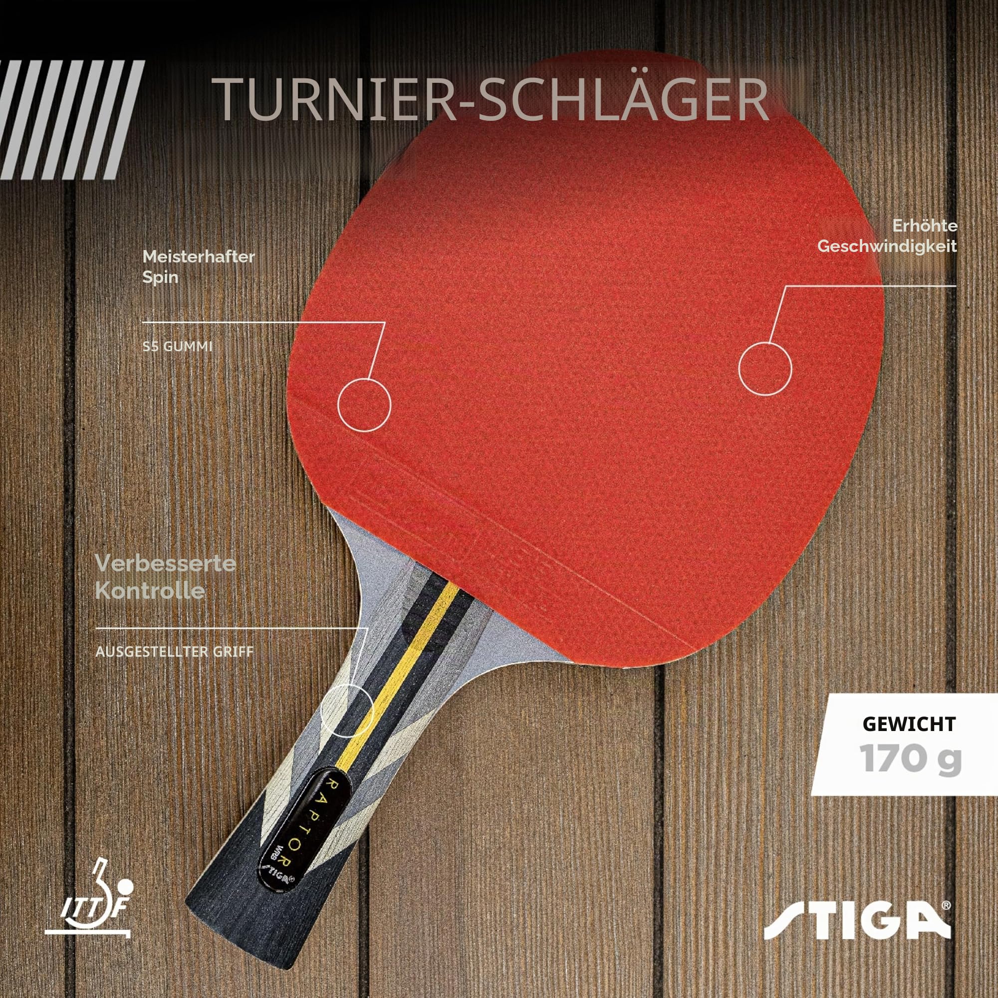 STIGA Pro Carbon Performance-Level Table Tennis Racket with Carbon Technology for Tournament Play - Red and Blue Colors