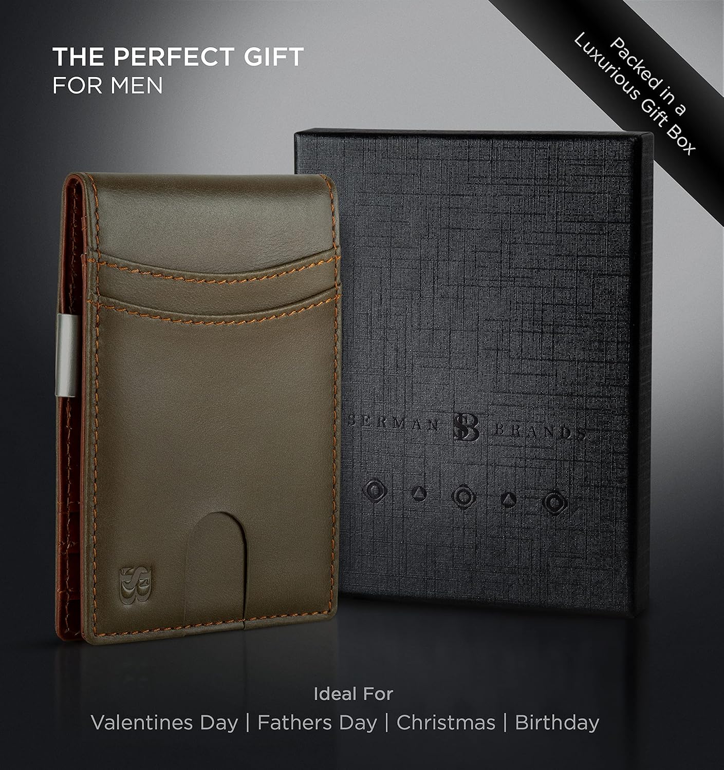 SERMAN BRANDS Mens Money Clip Wallet. RFID Blocking Slim Front Pocket Wallets for Men, Full Grain Leather RFID Minimalist Card Holder | RFID Blocking, Slim, Front Pocket, RFID, Minimalist, Card Holder - Image 6