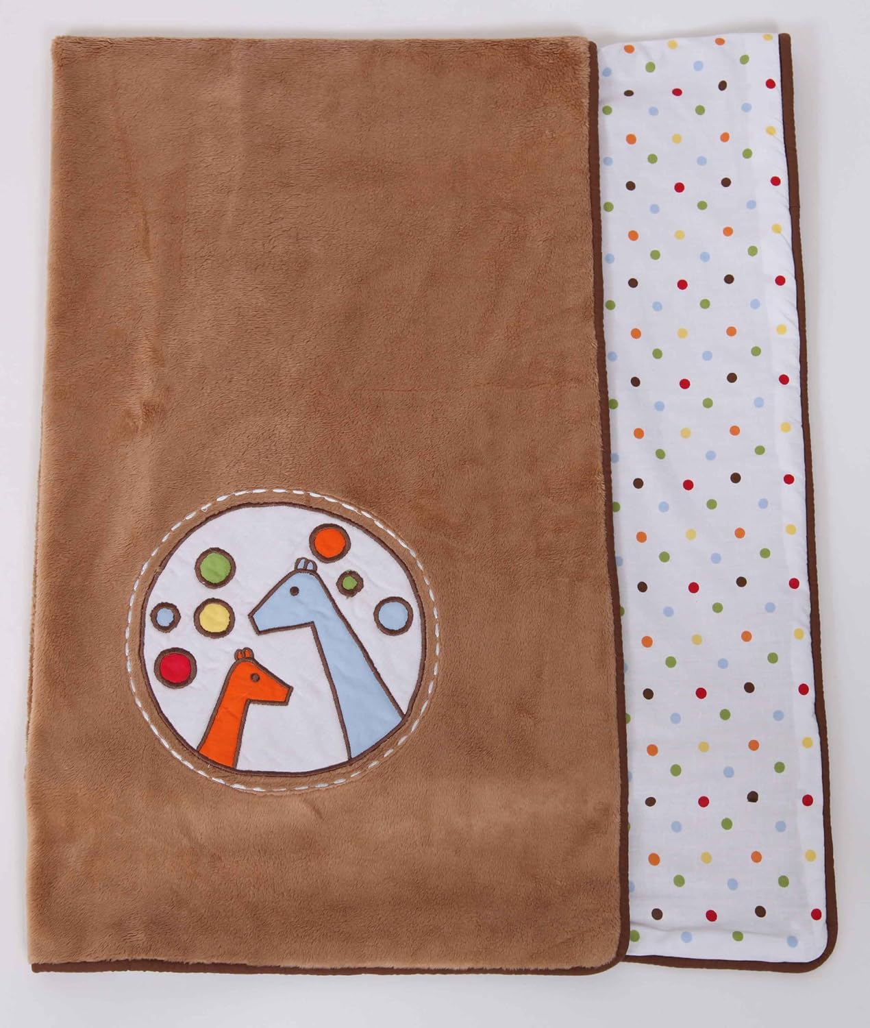 Bacati - Baby & Me Giraffe 2 Layer Embroidered 30 x 40 inches Plush with Pin dots Printed Cotton Fabric on Back Blanket for Baby Girl, Infant or Newborn Blanket