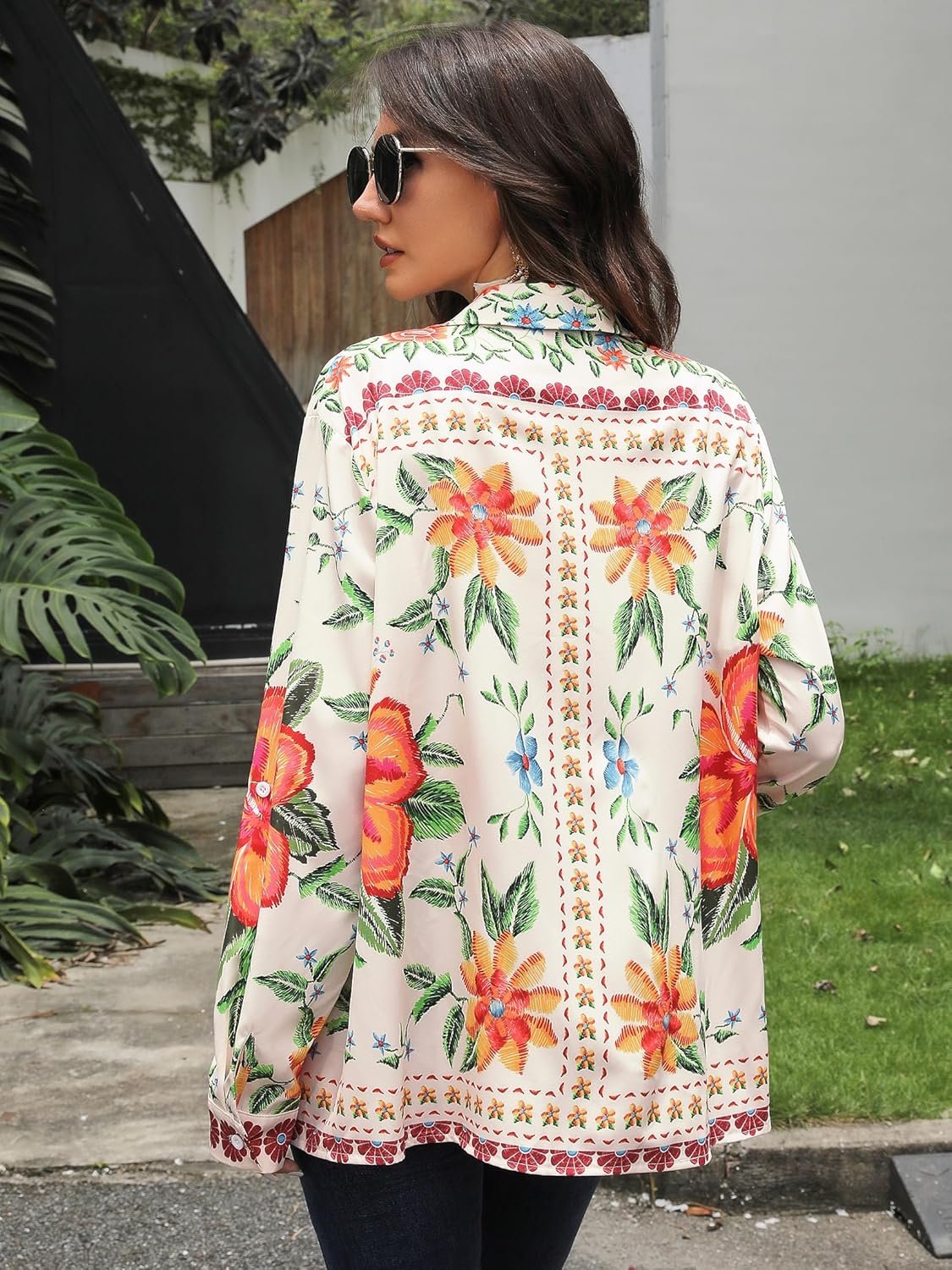 MYMORE ❷⓿❷❺ Women's Western Cowgirl Graphic Button Down Shirt Long Rolled 3/4 Sleeve Floral Print Cowboy Shirts - Image 4