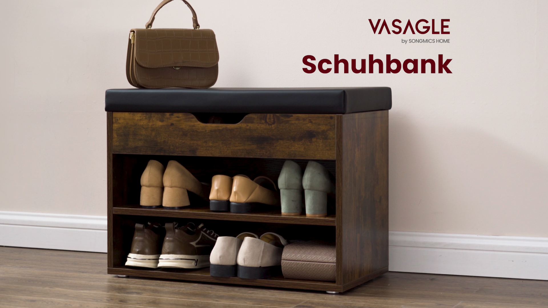 Relaxdays Garderobenständer – 8 Haken, 2 Ablagen, 175 Cm Hoch – Aus Eisen & MDF, Industrial-Design Schwarz/braun