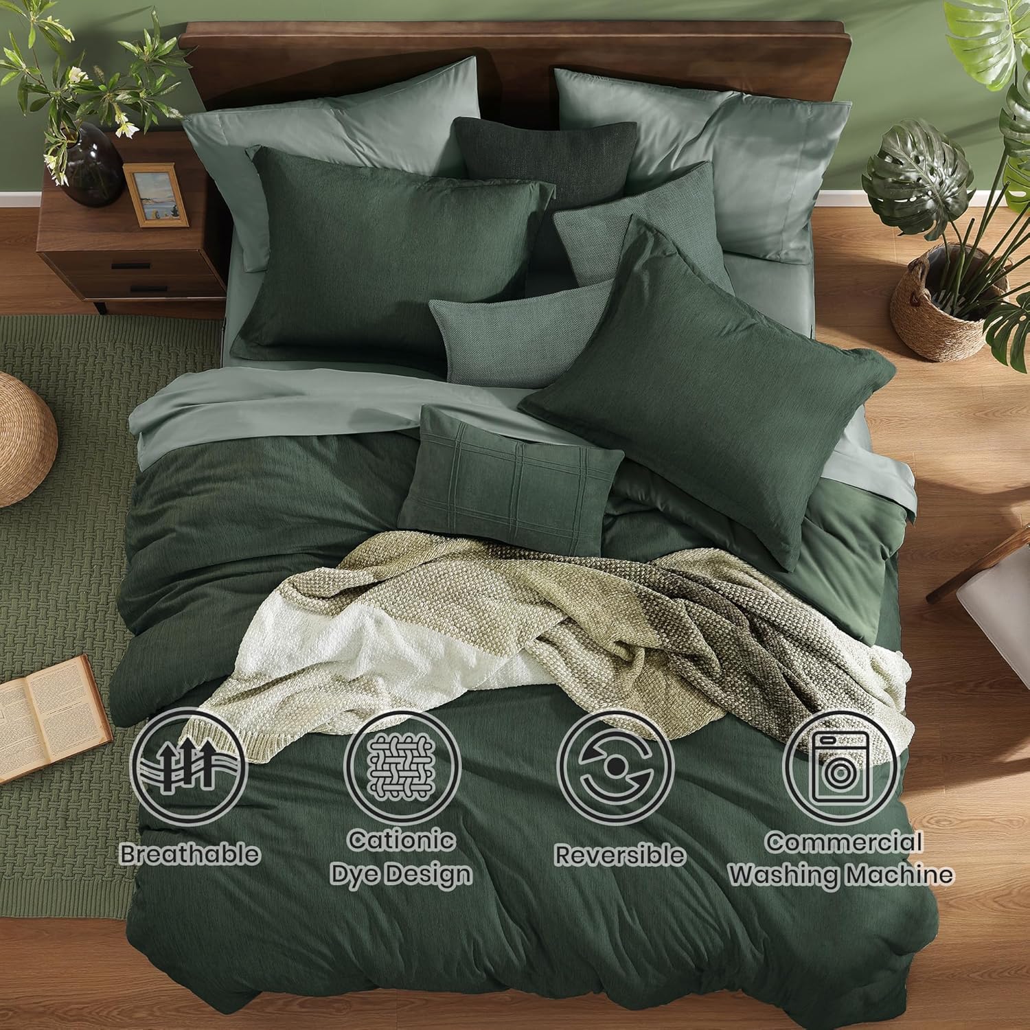Monbix Queen Comforter Set - 7 Pieces Cationic Dyeing Deep Forest Bed in a Bag Queen Bedding Sets with Comforter, Sheets, Pillowcases & Shams, Reversible Bedding Comforters Sets - Image 2