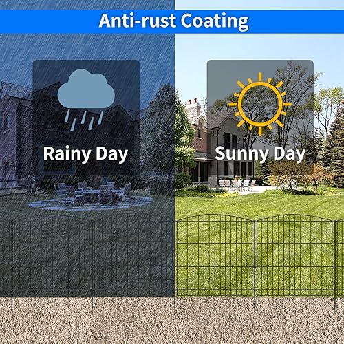 Miniatura 4 de INJOPEXI Valla decorativa para jardín, 6 paneles de 11.8 pies de largo x 24 pulgadas de alto con 5 paneles, 1 puerta de alambre a prueba de óxido,
