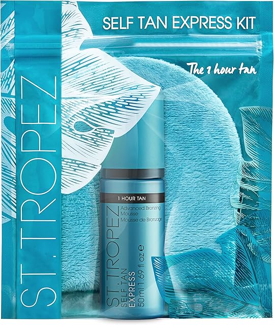 St. Tropez Fake Tan, Self Tan Express 1 Hour Tan Starter Kit, Vegan Beauty Gift for Her with Travel Size Tanning Mousse and Tanning Applicator Mitt