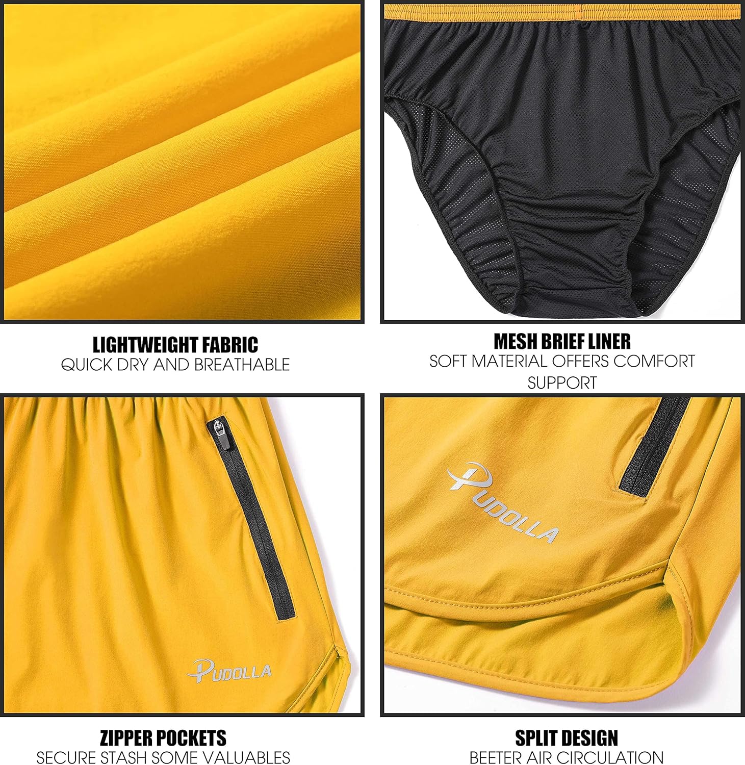 Pudolla Men’s Running Shorts 3 Inch Quick Dry Gym Athletic Workout Shorts for Men with Zipper Pockets - Image 5
