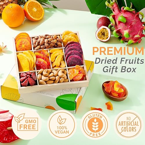 Vista 4 de Cestas de regalo de frutas secas para mujer, 10 cajas surtidas tropicales gourmet, cesta de frutas secas suaves de 18 onzas, regalos de alimentos