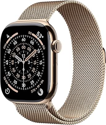 Apple Watch Series 11 GPS + Cellular 46mm Smartwatch with Gold Titanium Case and Milanese Loop