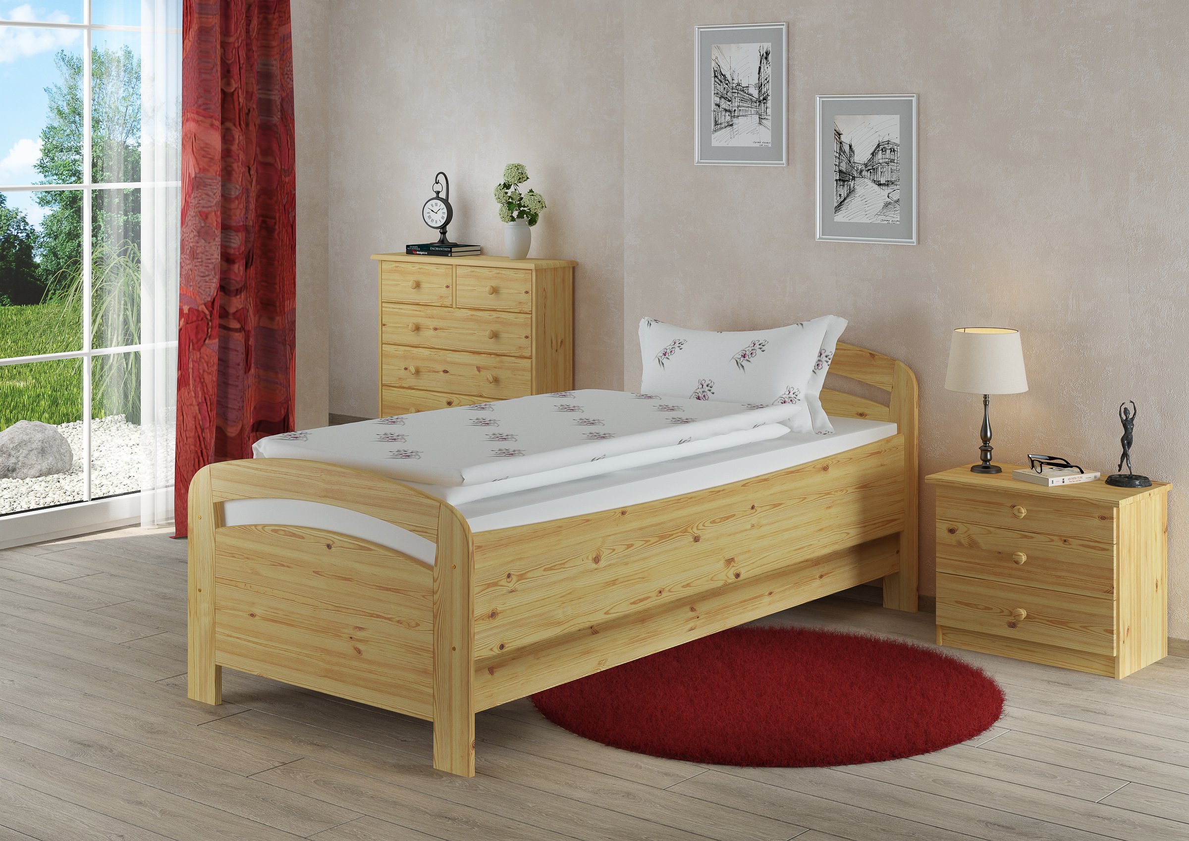 Erst-Holz®Bett Extra Hoch 90 x 200 Kiefer Massiv ohne Rost