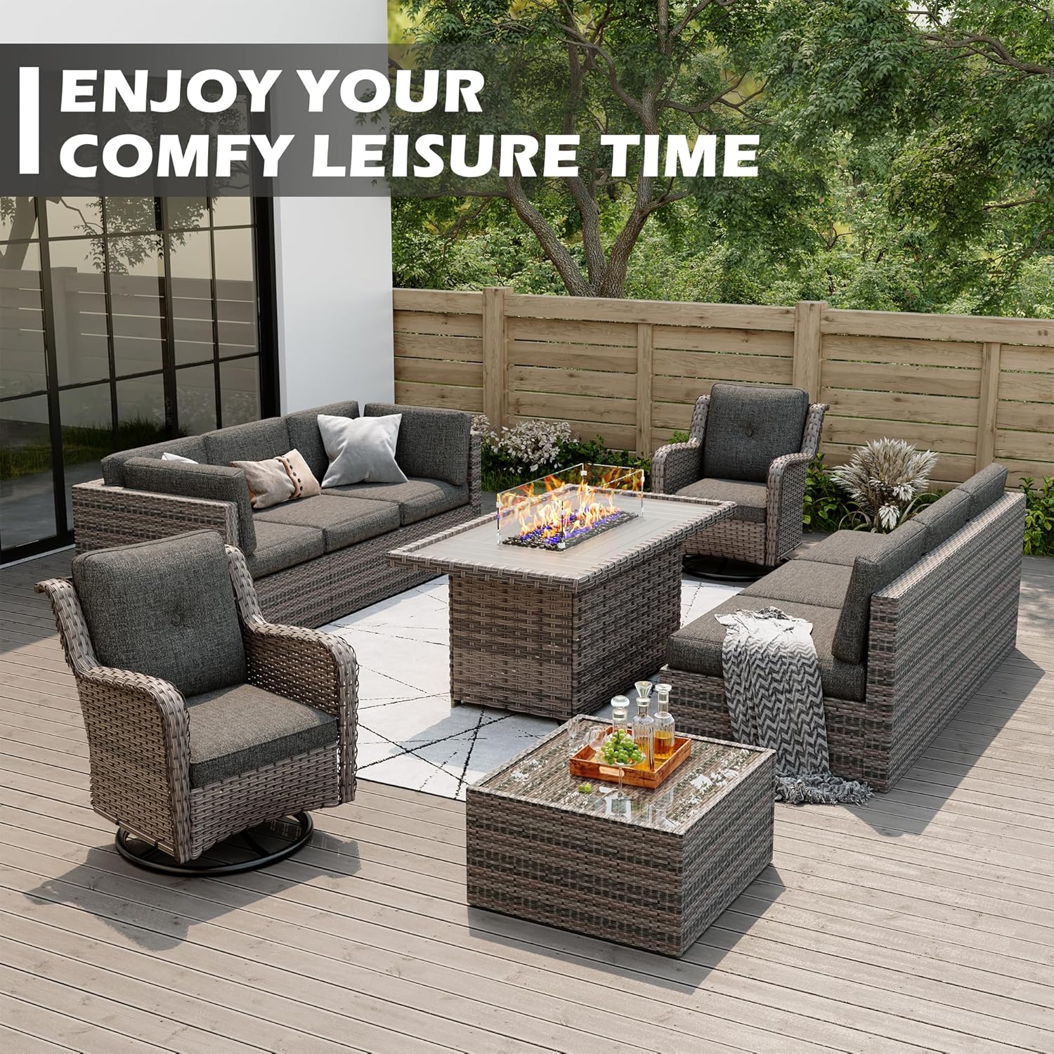 UIXE Outdoor Deep Seat Cushion Set with Slipcovers, Patio Furniture Cushions & Back Pad, Water-Resistant Outdoor Cushion Covers Backyard Sectional Sofa Cushions for Bistro Chair - Gray