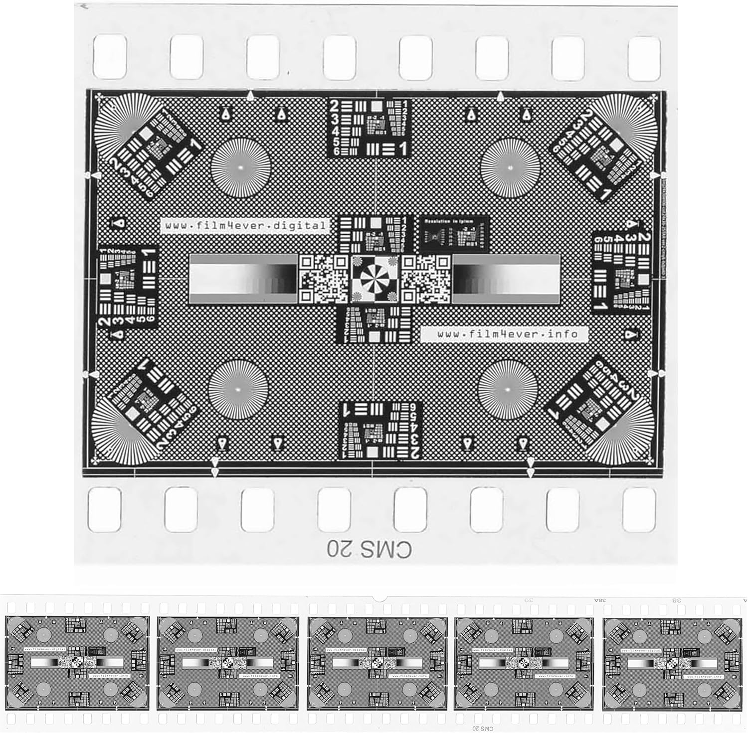 Scan Film Sharp with Vlads Focus Checker. 35 mm High-resolution Calibration Target Chart for Camera Scanning. Explore the Full Potential of Your Lens – Sharpness and Resolution. Frames per strip 5.