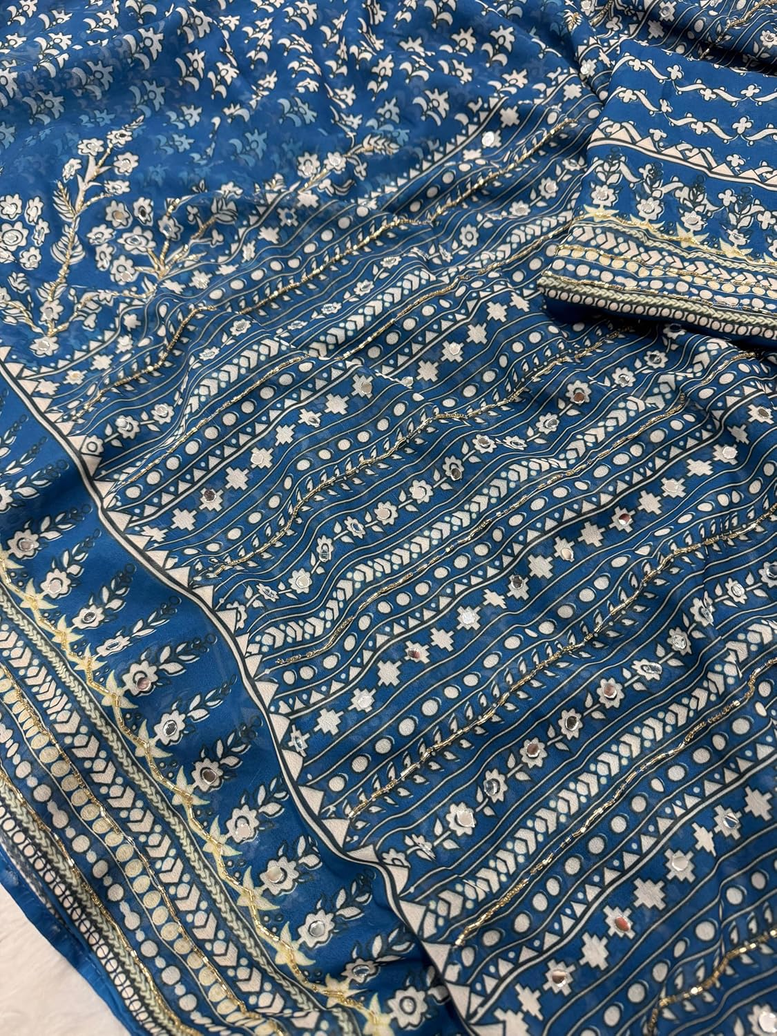 Bollywood Style Soft Fox Georgette Saree with Real Mirror & Katdana Handwork | Designer Party Wear Saree with Heavy Blouse
