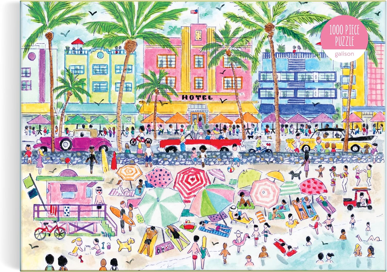Galison South Beach Miami – 1000 Piece Michael Storrings Jigsaw Puzzle Featuring Beautiful Artwork of South Beach During Summertime