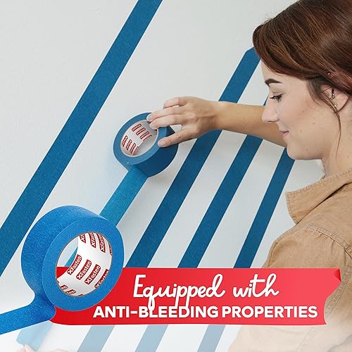 Miniatura 17 de XFasten Cinta azul profesional para pintores, multiuso, 3 pulgadas x 60 yardas, tecnología de línea de borde afilado, produce líneas afiladas