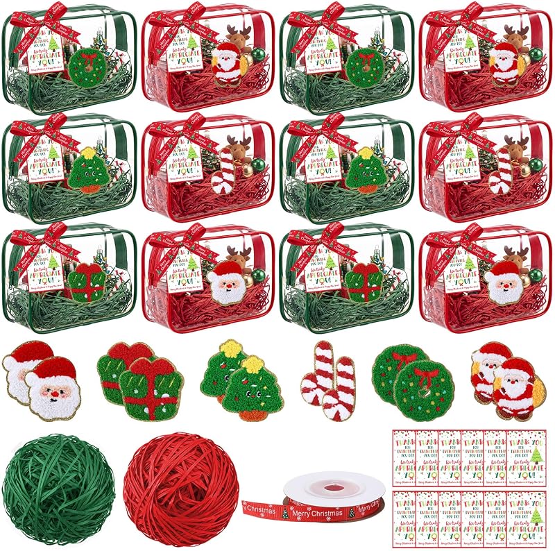 Sunnymove Kit com 12 Necessaires Transparentes de Natal com Zíper, Fita, Tags e Patches