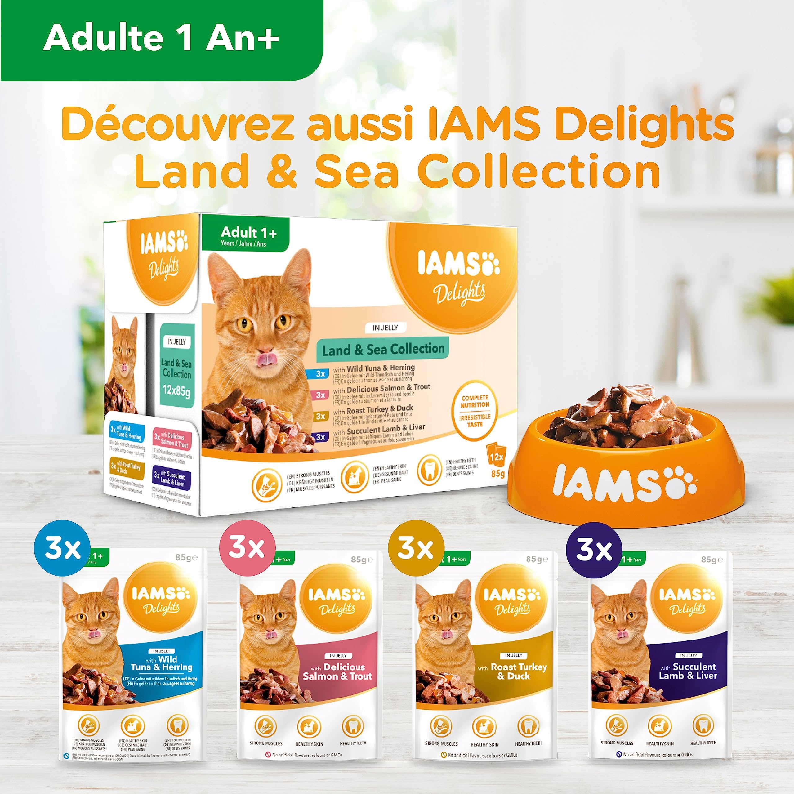IAMS Chat Adulte Nourriture Humide en gelée Mer Sea Collection 12 sachets x 85g