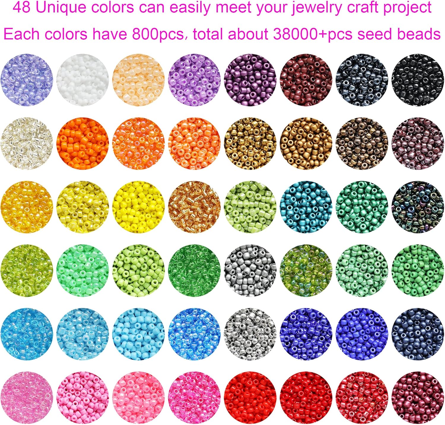 Size 2mm Glass Seed Beads 48 Colors Total About 38400pcs,12/0 Small Seed Beads Kit Bracelet Beads with 24-Grid Storage Box for Jewelry Making - Image 2