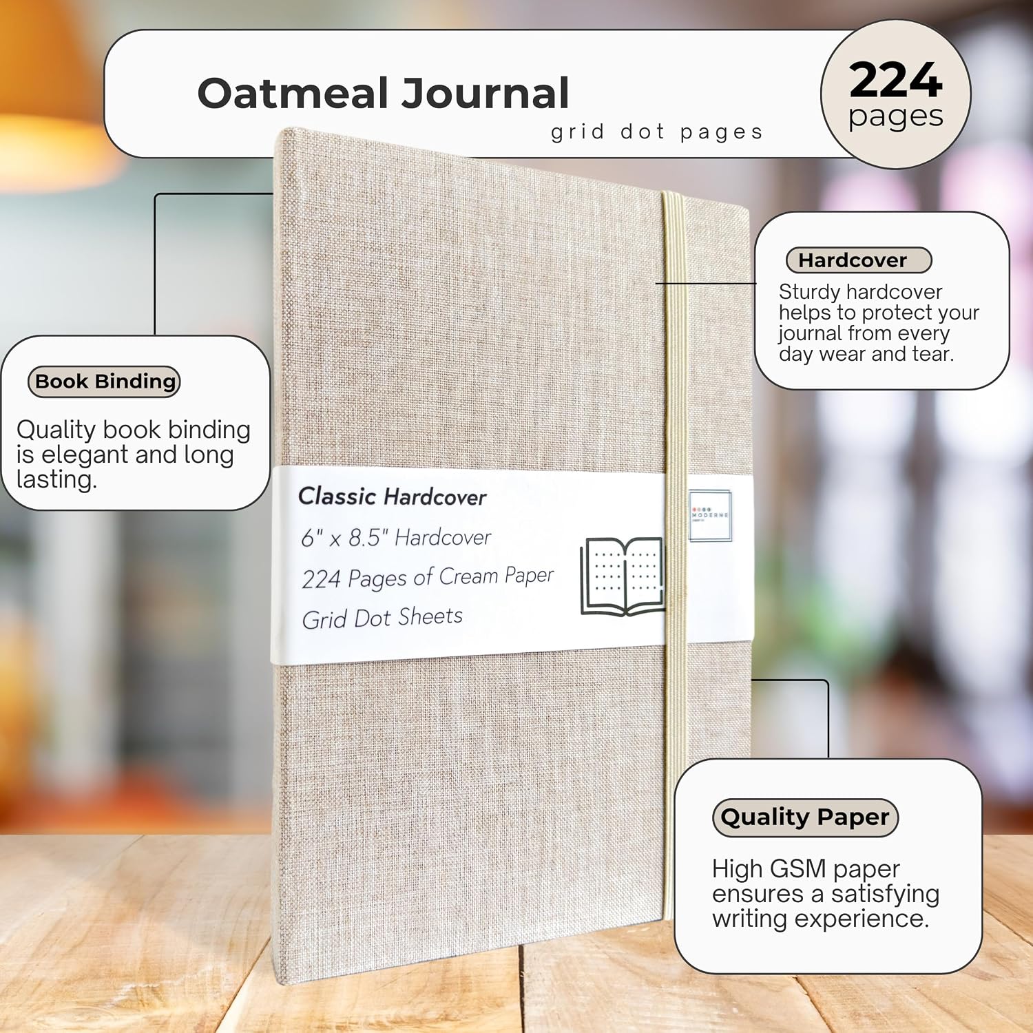 Portage Grid Dot Paper Hardcover Aesthetic Notebook Writing Journal – Bleed-Proof Paper Notepad for Journaling, High GSM, A5 Notebook, Cream Pages - Oatmeal, 6 x 8.5 Inches, 224 Pages image 2