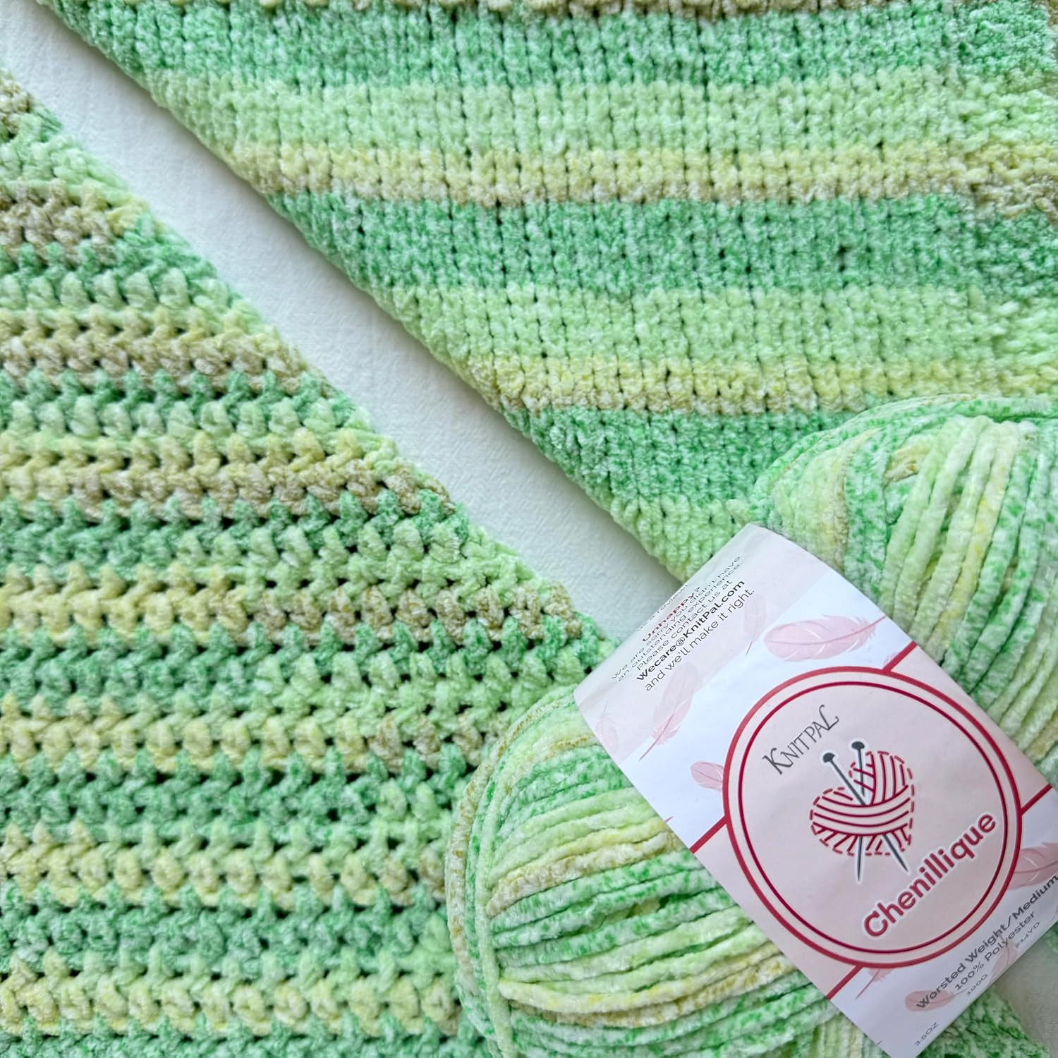 Chenillique Velvet Chenille Yarn for Crocheting, 4-Pack (856Yds / 400G), Free Patterns, Beginners Friendly - Soft Baby Yarn for Knitting Baby Blanket - #4 Medium Worsted Weight - Spring Green