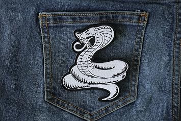 Cobra White Patch - 3.5x4 inch. Embroidered Iron on Patch (P6224)
