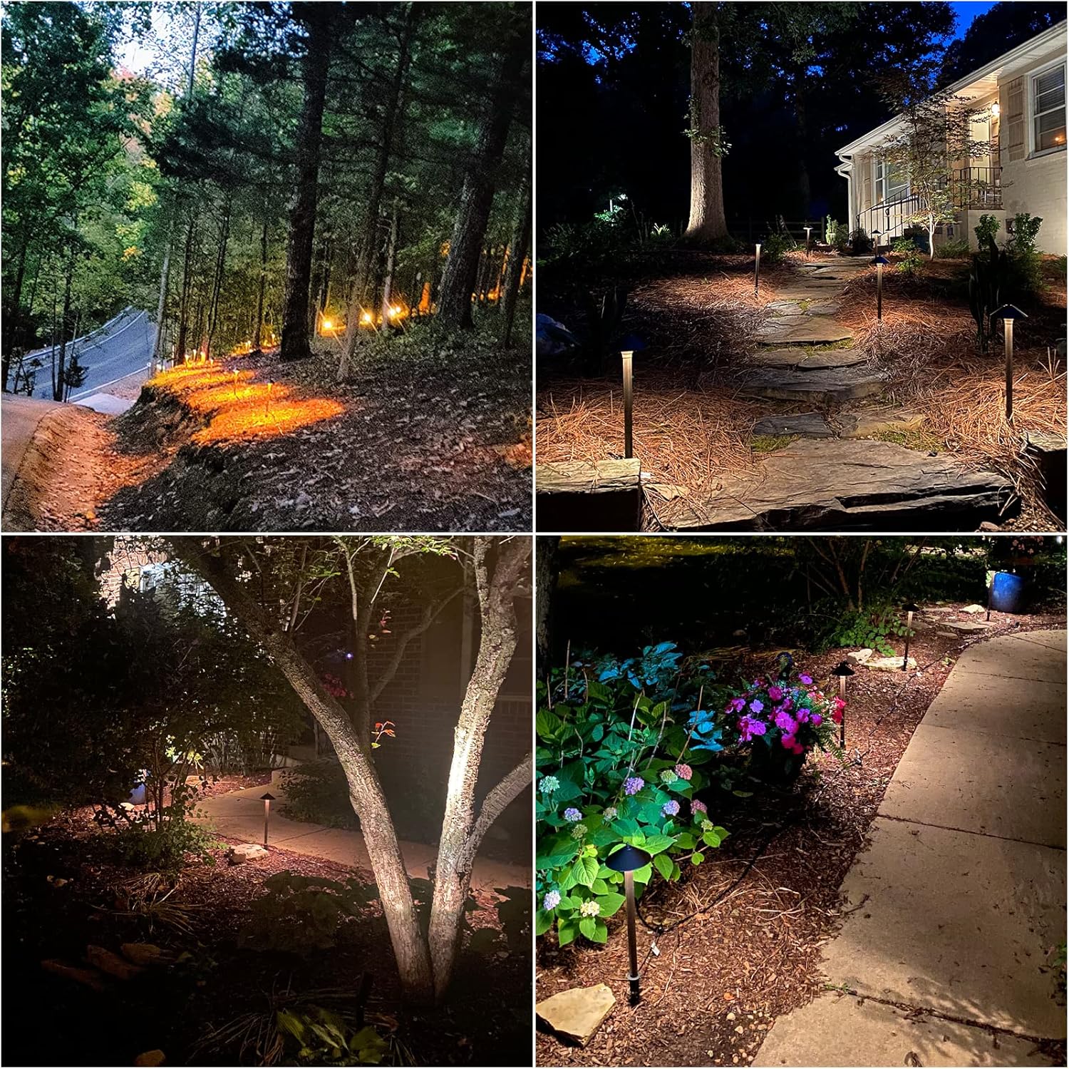 VENUS MANUFACTURING 12PK Outdoor Low Voltage Landscape Lights Kits with 120W Low Voltage Transformer and 6 Pack Black 10 Watt 25 Lumen LED Pathway Lights & 6 Pack 3 Watt 200 Lumen LED Floodlight for G