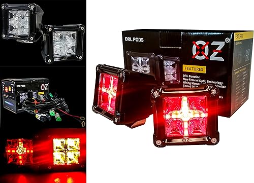 Miniatura 4 de Luz trasera OZ-USA de doble intensidad de 3 pulgadas, luces LED POD rojas altas y bajas con arnés de cableado, cubo de cola de freno de doble