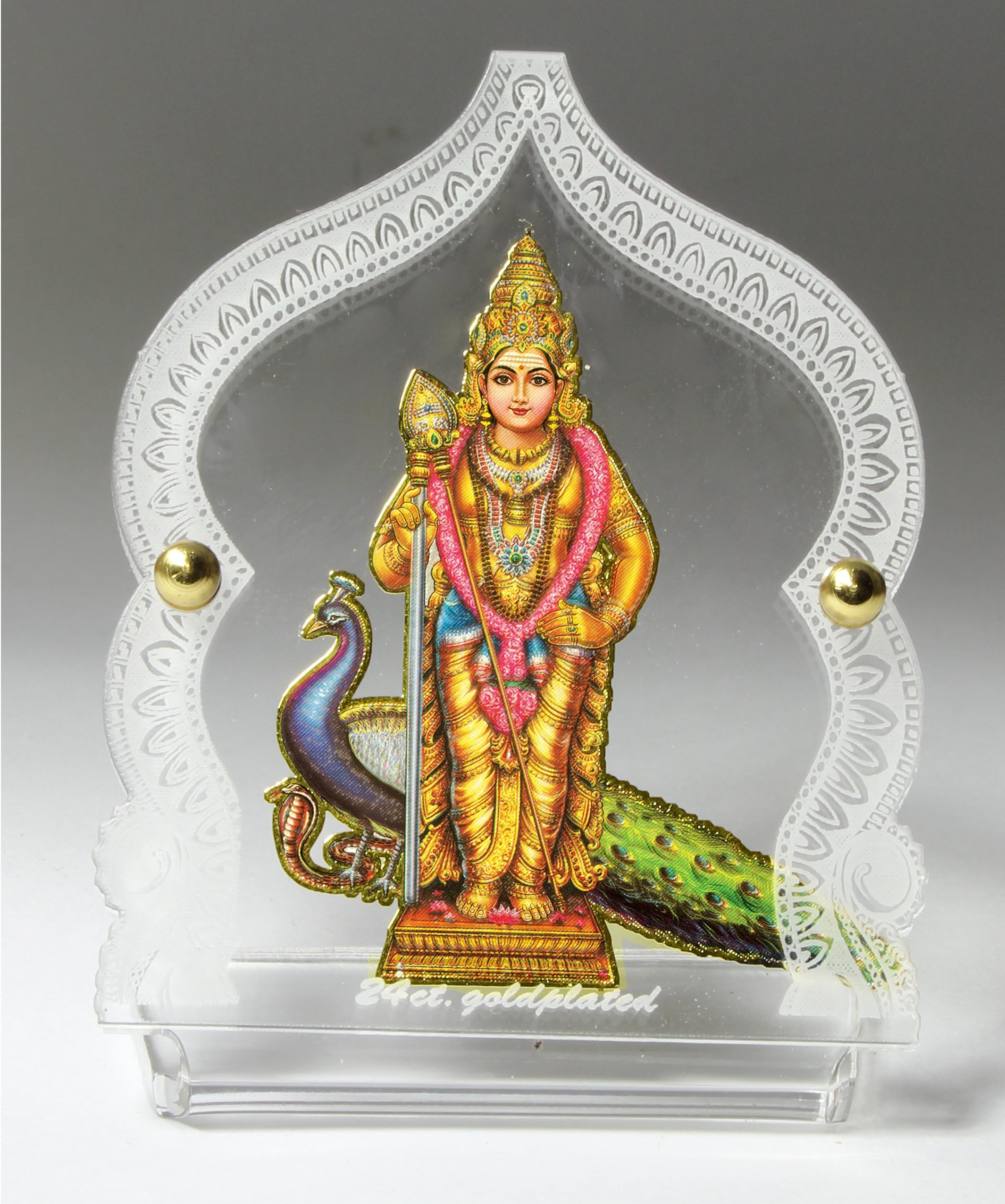 Eknoor 24 Carat Goldplated Idol - Lord Swami Kartikeya Ji with Peacock for Car Dashboard and Pooja Ghar