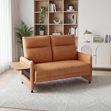 Small Loveseat Sofa Faux Leather 2 Seater Couch with Flip Up Tray Table and Side Pockets for Living Room Bedroom Apartment Office