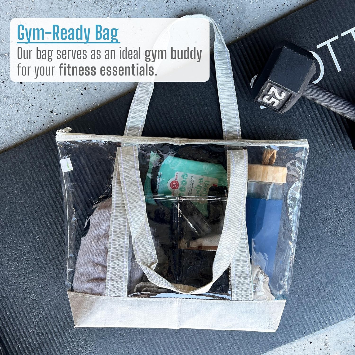 VENO 2 Pack Clear Beach Bag, Large Transparent Large Tote Bags Swim Pool Gym Summer Vacation Essentials for Women Men - Beige - Image 6