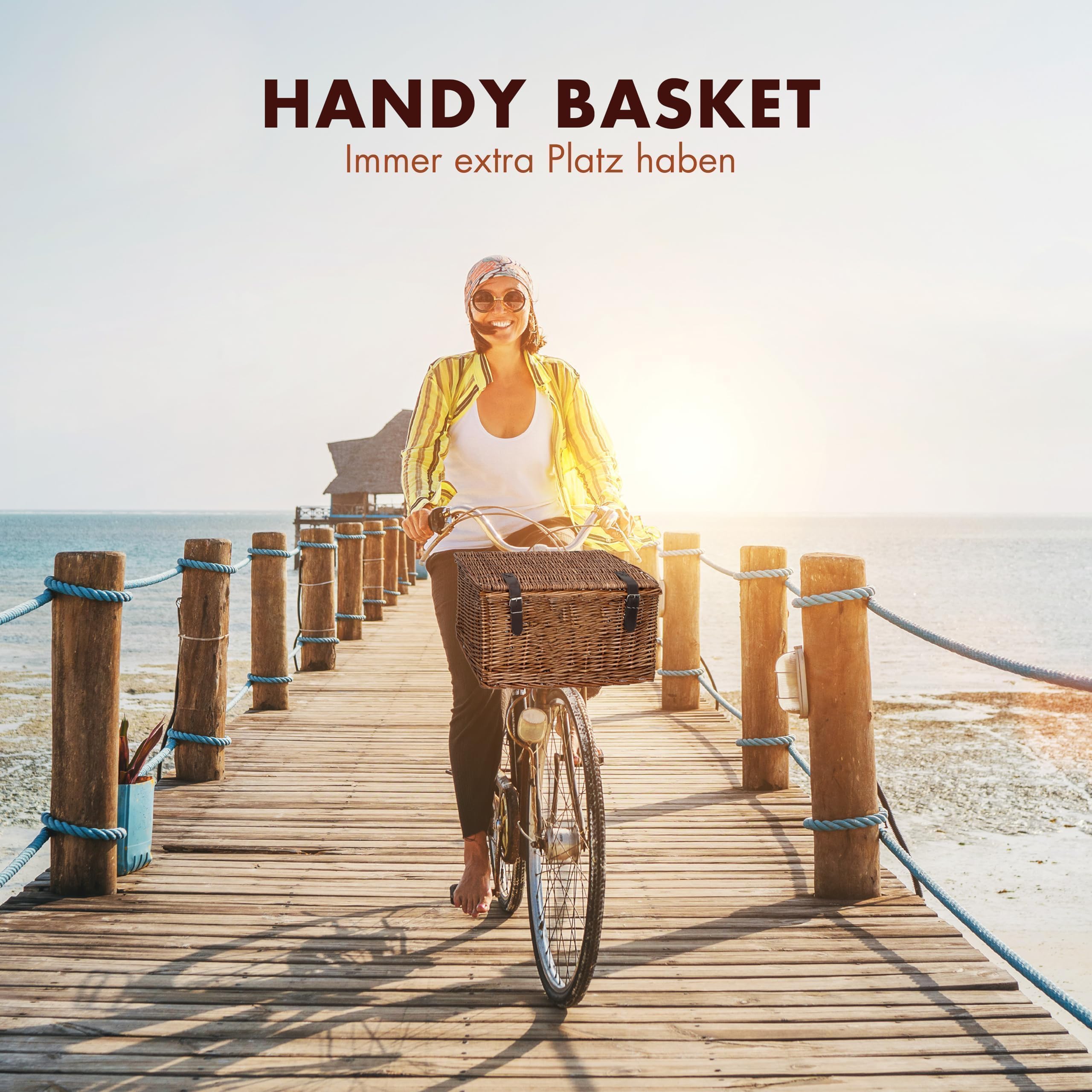 Bicycle Gear Kosz wiklinowy do przechowywania roweru, kosz rowerowy, 30 l, 45 x 30 x 25 cm, przedni kosz na rower, akcesoria rowerowe, kosze rowerowe dla kobiet, brązowa skrzynia na rower