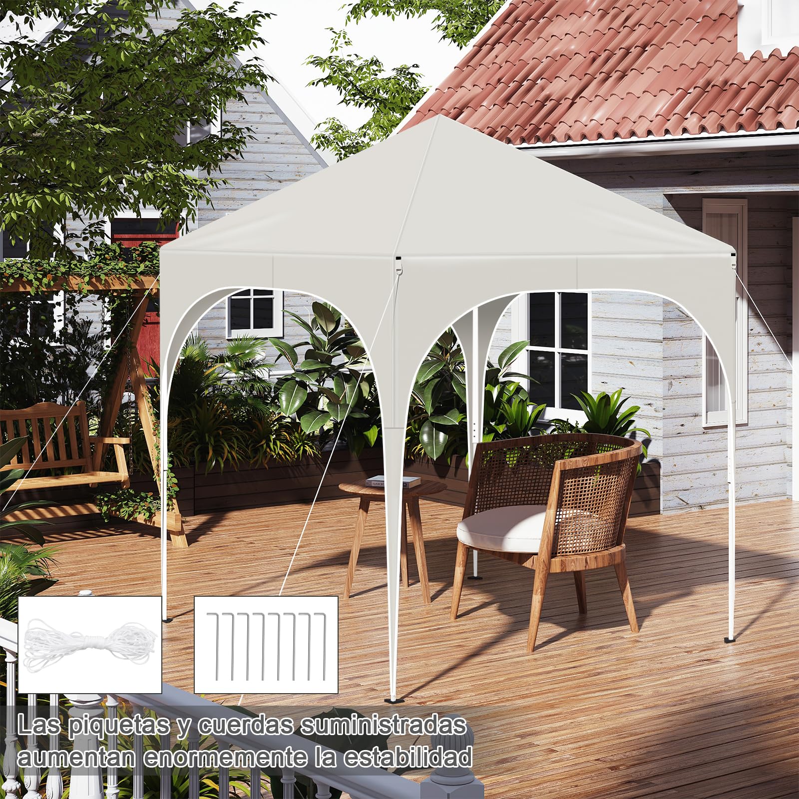 WOLTU Carpa Plegable 2x2m con 4 Paredes Desmontables - Protección Solar UPF 50+, Estructura Antiviento EN13561, 3 Alturas Ajustables, Toldo para Jardín/Playa/Camping - Beige
