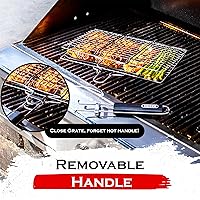 Vista 4 de SHIZZO Juego de cestas de parrilla poco profundas, accesorios para parrilla, barbacoa de acero inoxidable, plegable, portátil, estante para acampar