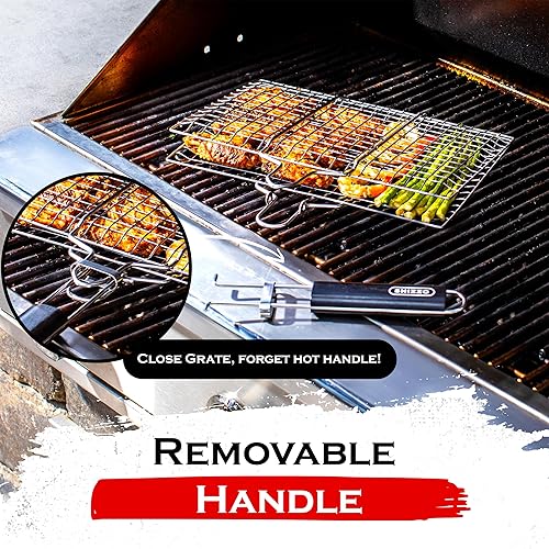 Miniatura 4 de SHIZZO Juego de cestas de parrilla poco profundas, accesorios para parrilla, barbacoa de acero inoxidable, plegable, portátil, estante para acampar