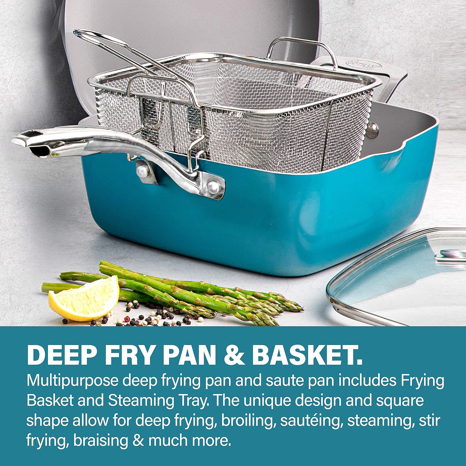 Gotham Steel Aqua Blue 20 Piece Pots & Pans Set, Nonstick Ceramic Cookware Set + Bakeware Set - Frying Pans, Stock Pots, Deep Fry Pan, Cookie Sheet & Baking Pans, Stay Cool Handles, 100% PFOA Free: Home & Kitchen