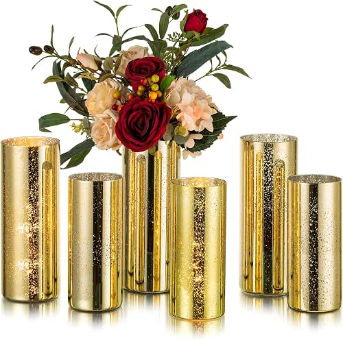 Glasseam Gold Cylinder Vases for Centerpieces: 6 Modern Mercury Hurricane