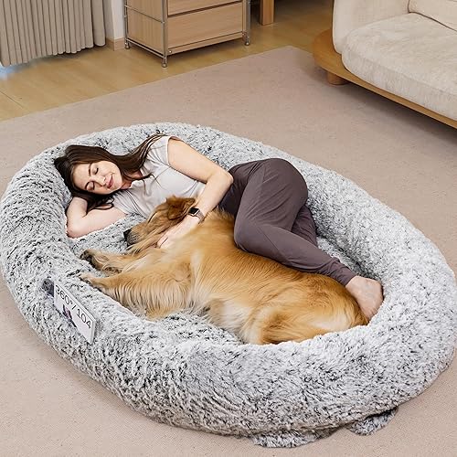 Cama humana para perro, 74.8 x 47.2 x 13.7 pulgadas, se adapta a adultos y mascotas, cama gigante lavable para perros, color gris