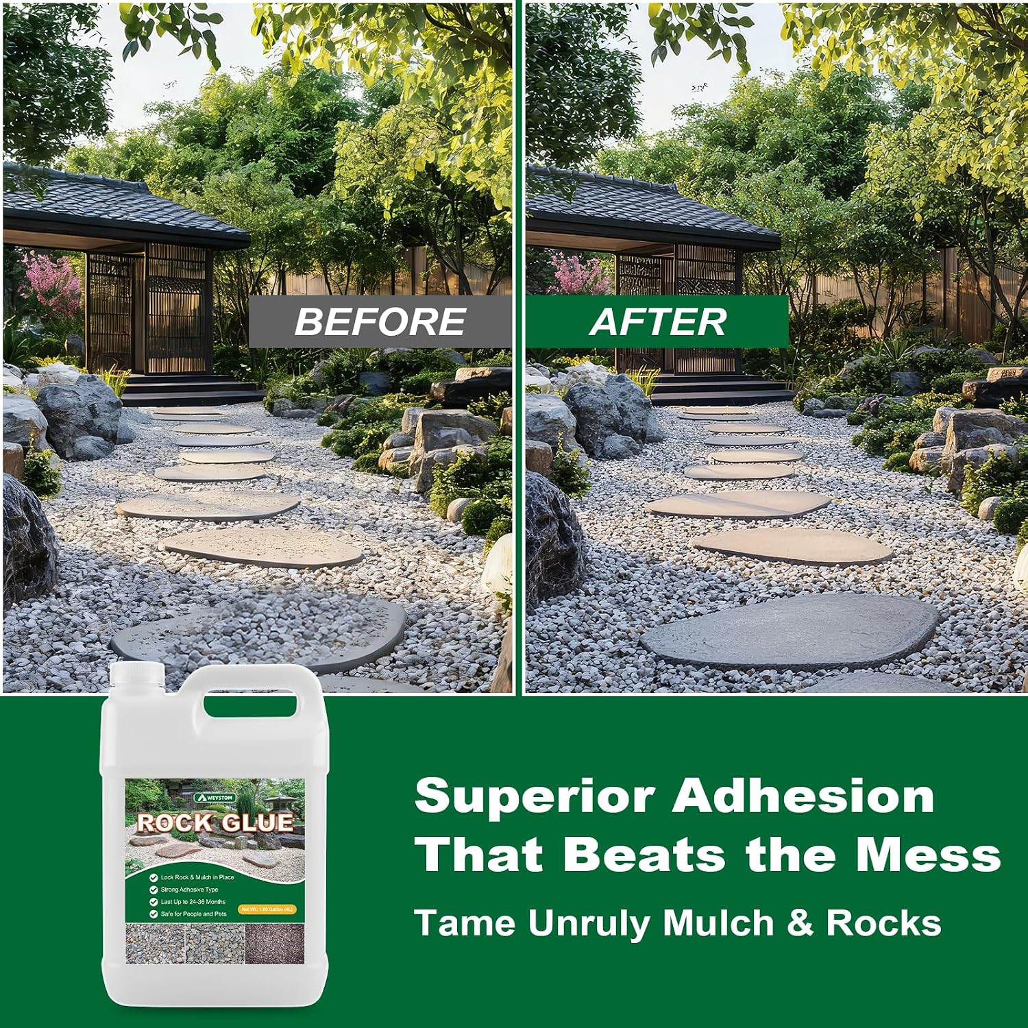 Rock Glue for Landscaping - Mulch Glue, Concentrated Formula for Pea Gravel, Mulch, Rocks, Decorative Stone | Non-Toxic, Fast-Drying, Water-Permeable | Mix with Water for Use