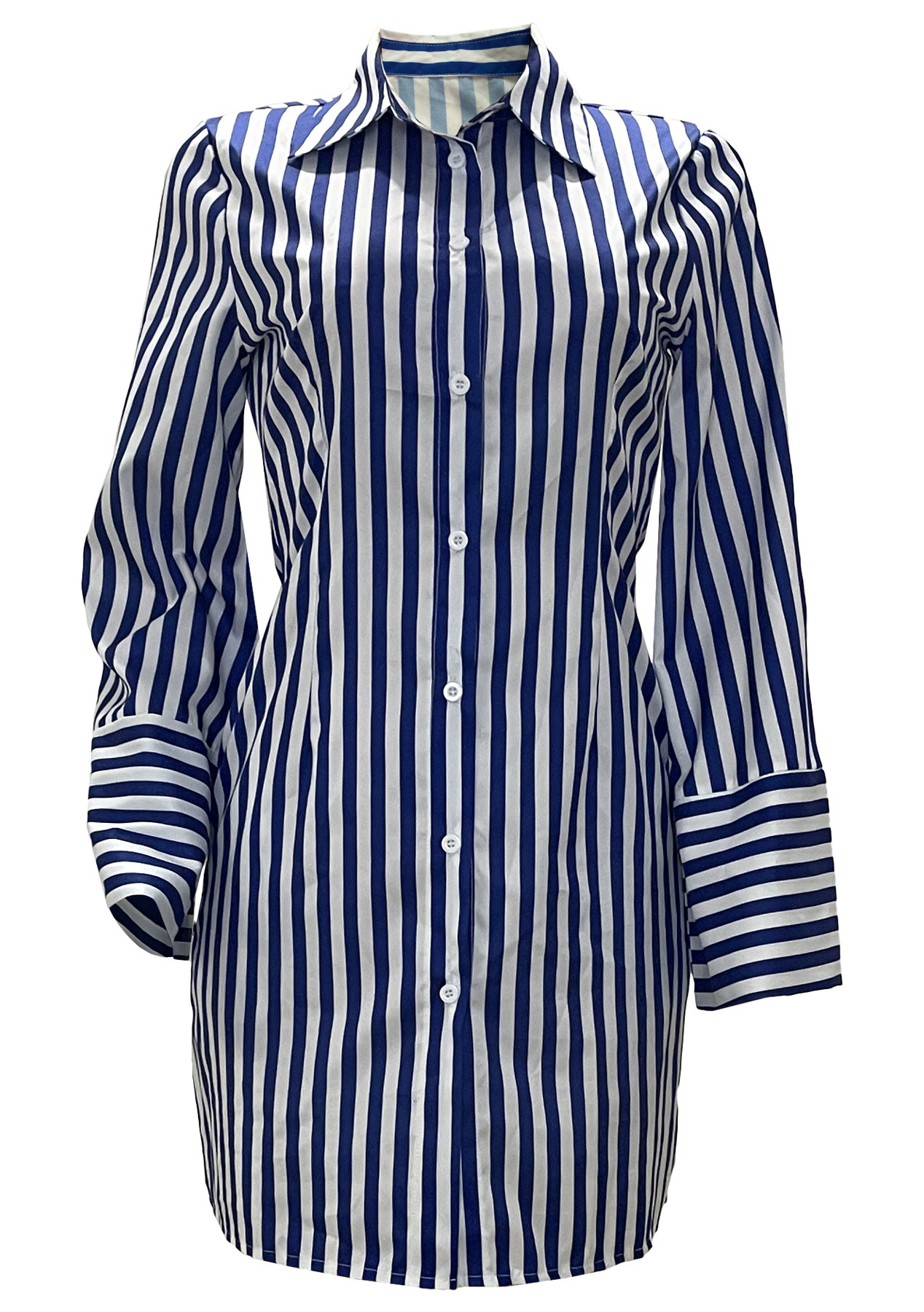 LROSEY Women's Long Sleeve Button Up Mini Shirt Dress Slim Fit Long White  Black Striped Shirts Blouses Tops at Amazon Women's Clothing store
