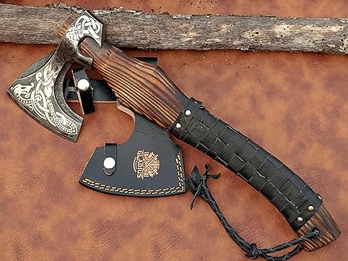 Miniatura 2 de Exquisita hacha vikinga hecha a mano, ideal para coleccionistas y entusiastas  Auténtica, artesanal  Hacha de estilo medieval con acero de alto