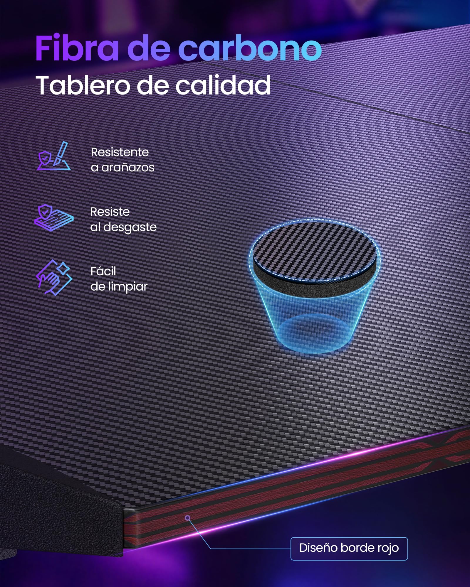 VASAGLE Escritorio Ordenador con Luces LED, 120 x 60 x 76 cm