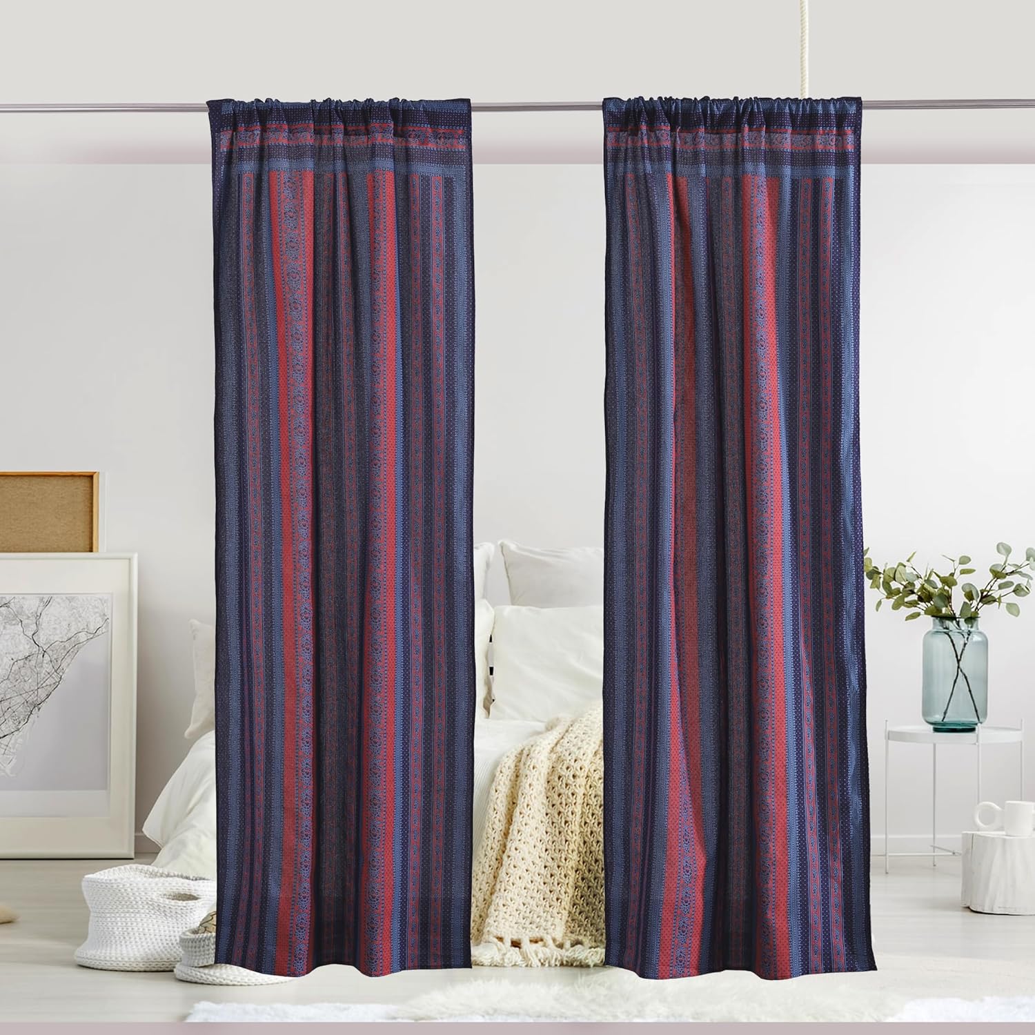 Popular Handicrafts India Hippie Mandala Bohemia Hermosas Tiras Cortinas Dormitorio Sala Balcón Cenefa Paneles Azul Neavy