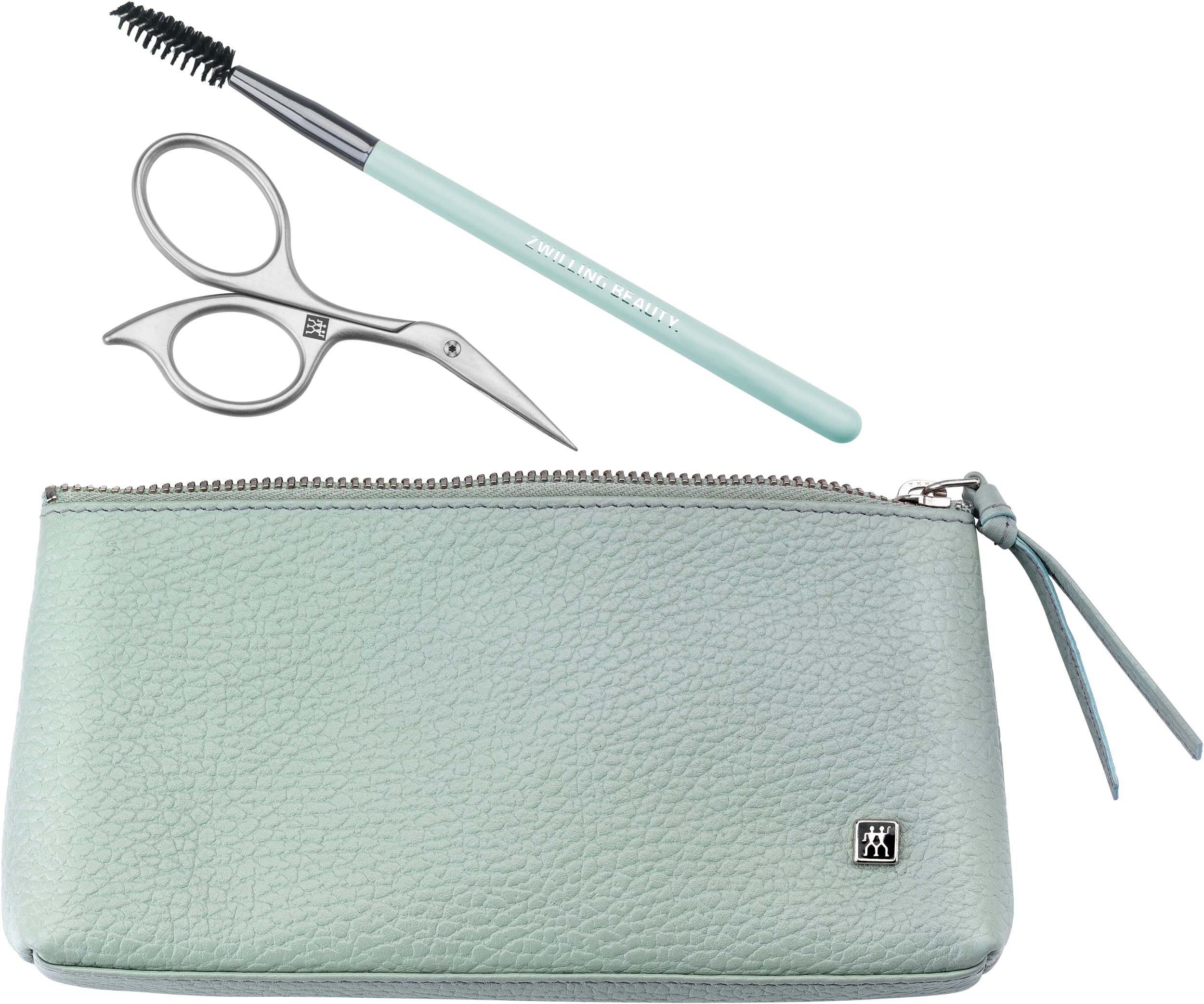 ZWILLING Augenbrauen Set mit Haarbürste und Schere, Geschenkset Leder Etui, Rostfreier Edelstahl, Premium, Mint